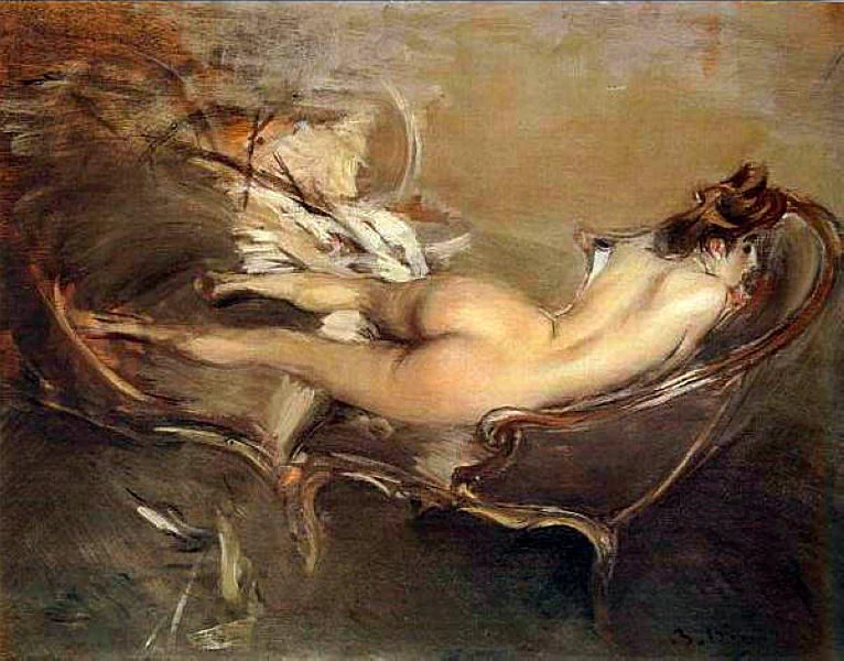 Un nudo disteso su un divano letto, 1900